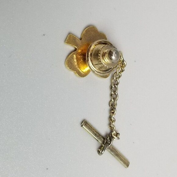 Vintage Little Shamrock Gold Tone Tie Tack Pin Brooch, Good Luck - Picture 2 of 6